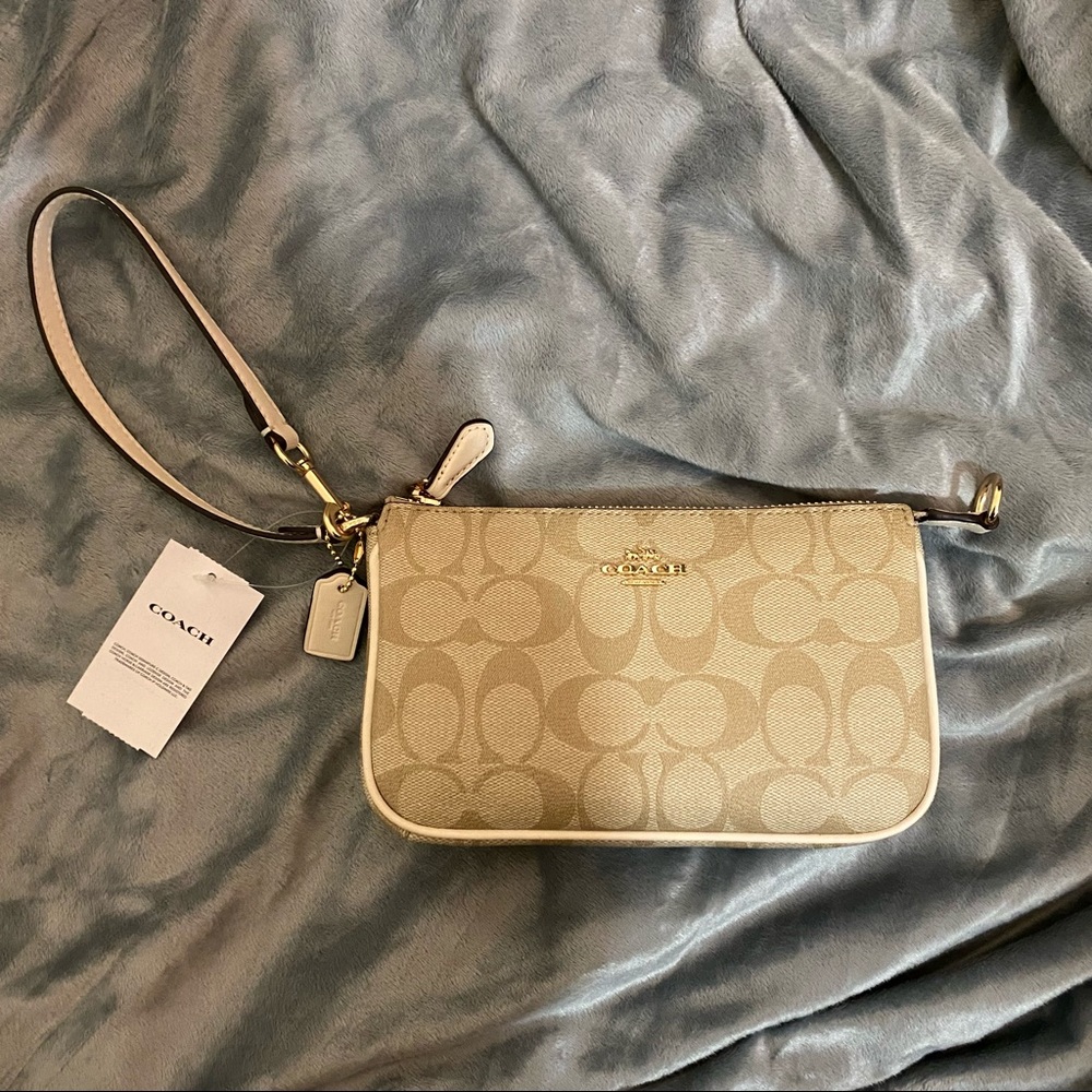 Coach Nolita 19 light khaki and chalk, wristlet and handbag